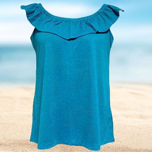 Lane bryant Aqua Blue Classic Off-The-Shoulder Ruffle Tank New with Tags - Picture 3 of 11